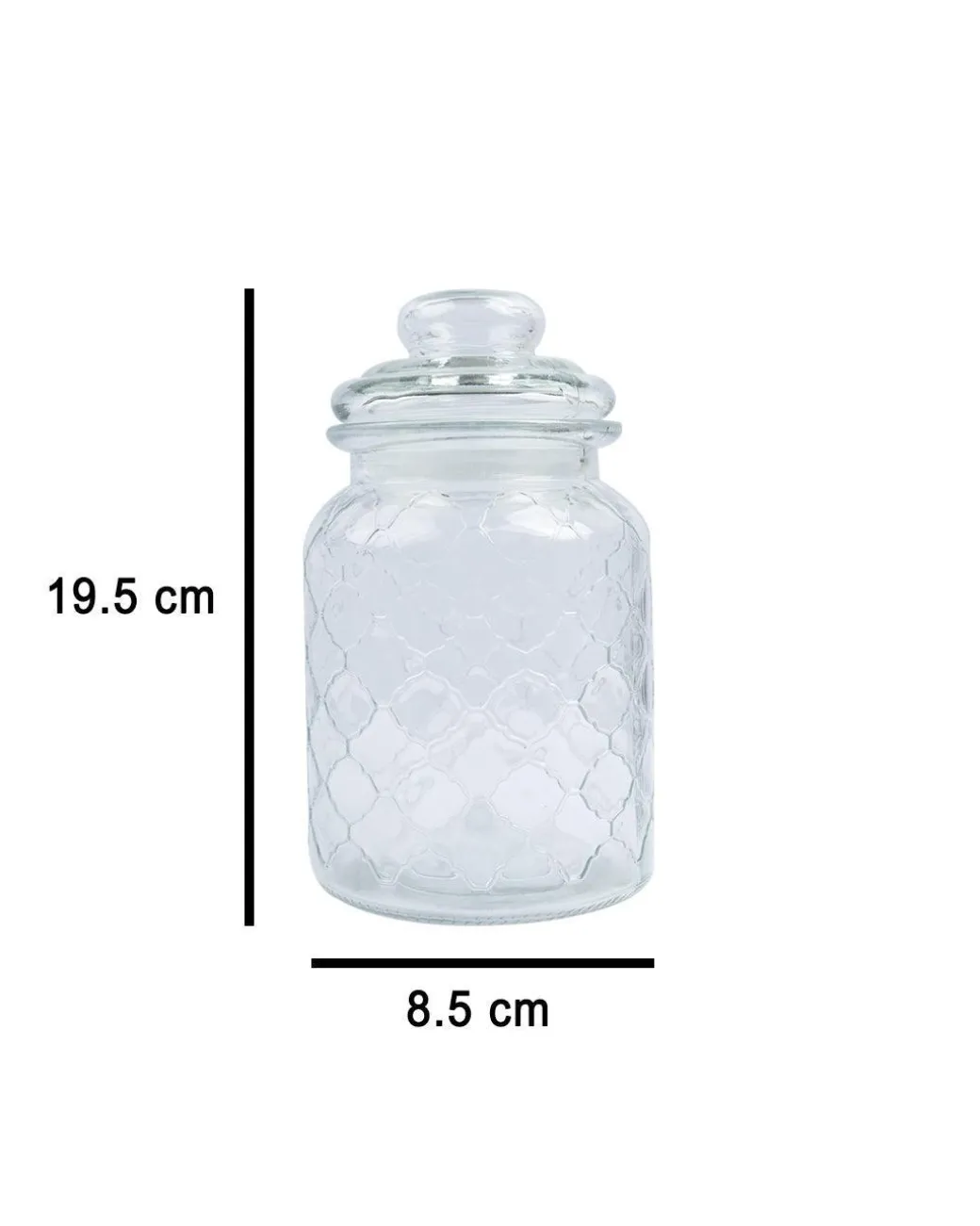 Kitchen Jar with Lid, Transparent (Grid Pattern), Glass, 600 mL