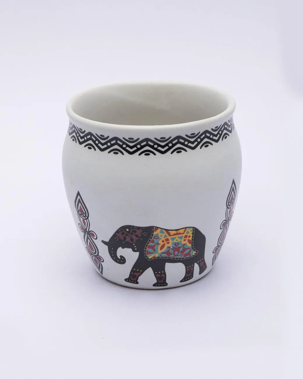 Kulhads, Hand Painted, Handmade, Indian Traditional Style Kulhad, Off White Colour, Ceramic, Set of 6, 130 mL