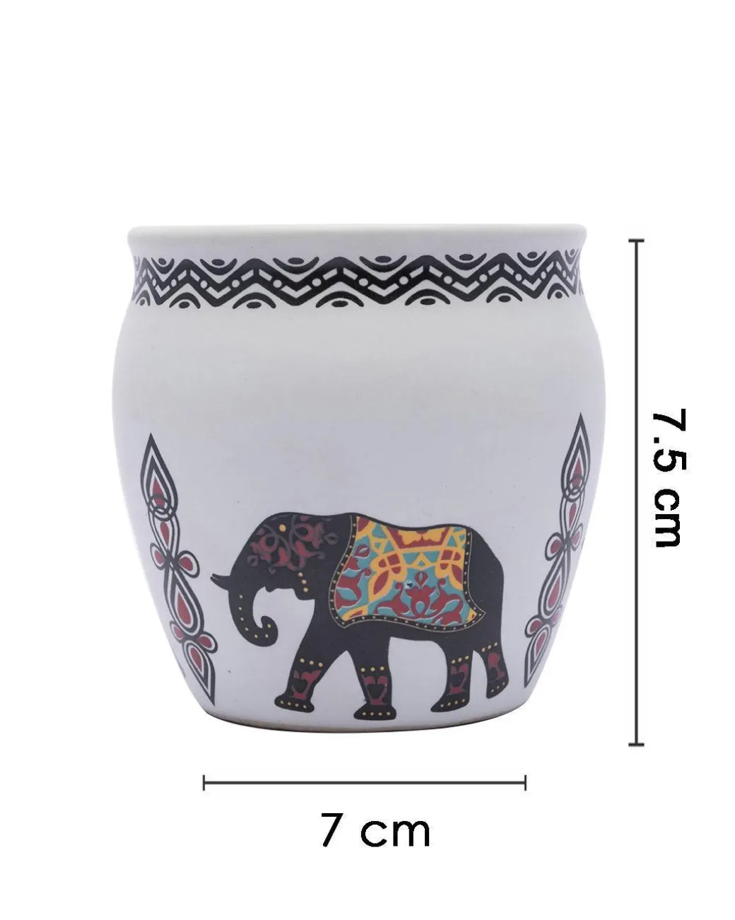 Kulhads, Hand Painted, Handmade, Indian Traditional Style Kulhad, Off White Colour, Ceramic, Set of 6, 130 mL