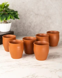 Kulhads, Handmade Indian Traditional Style Kulhad, In-Ring Design, Terracotta Colour, Ceramic, Set of 6, 130 mL