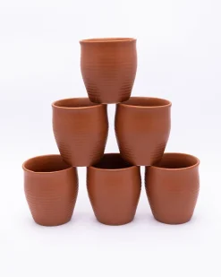 Kulhads, Handmade Indian Traditional Style Kulhad, In-Ring Design, Terracotta Colour, Ceramic, Set of 6, 130 mL