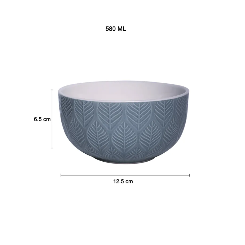 Lagoon Ceramic Bowl - 580Ml, Leaf Pattern