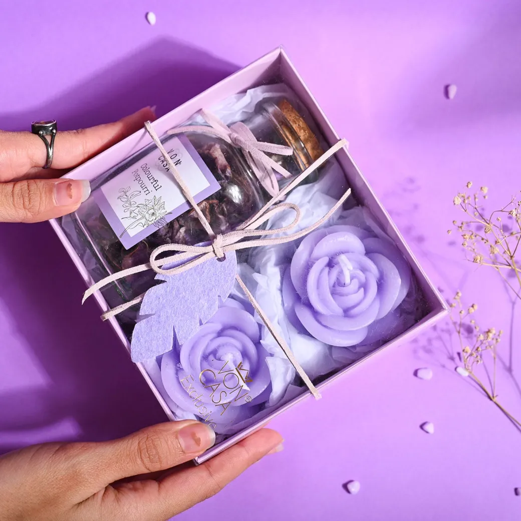 Lavender Flower Candles & Potpourri Set