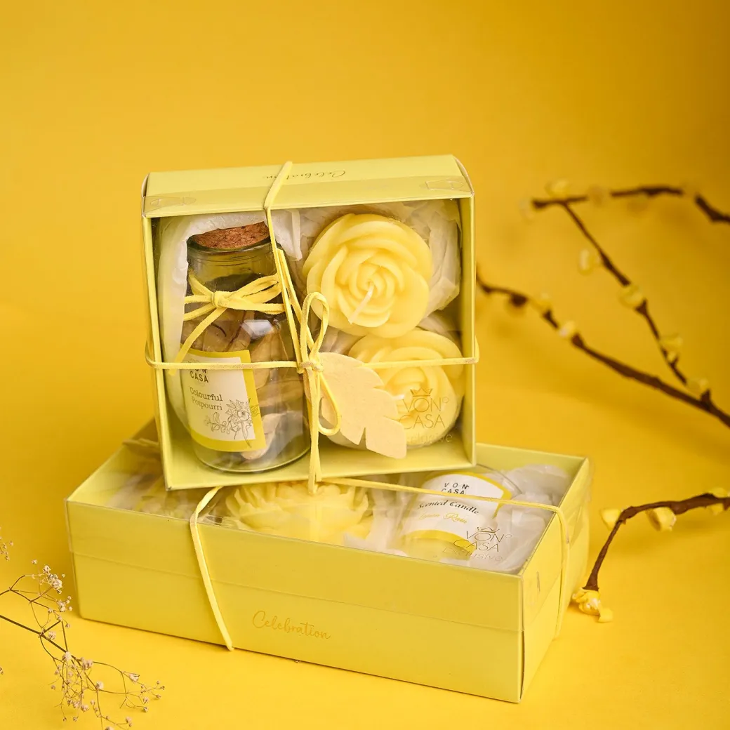 Lemon Rain Flower Candles & Potpourri Set