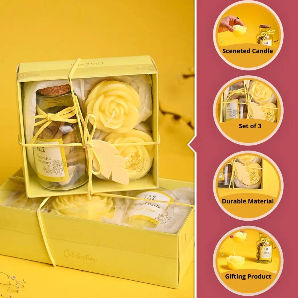 Lemon Rain Flower Candles & Potpourri Set