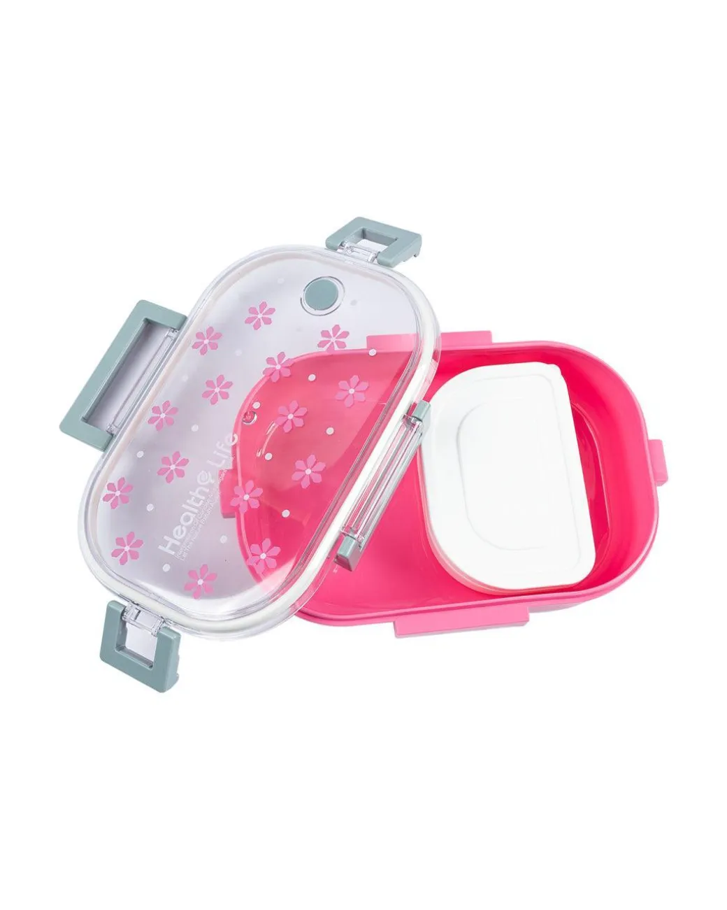 Lunch Box, Floral Print, Pink, Plastic