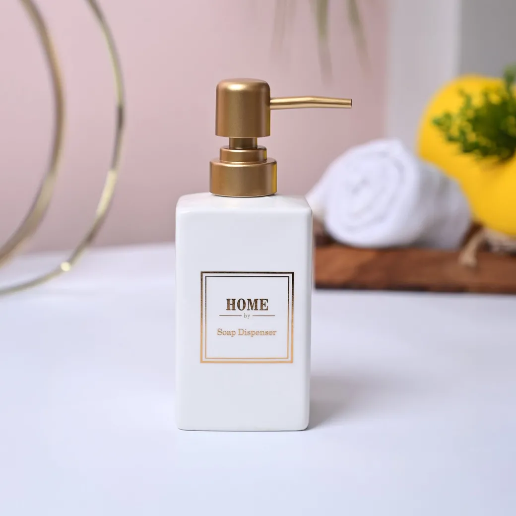 Luxe White & Gold Ceramic Soap Dispenser