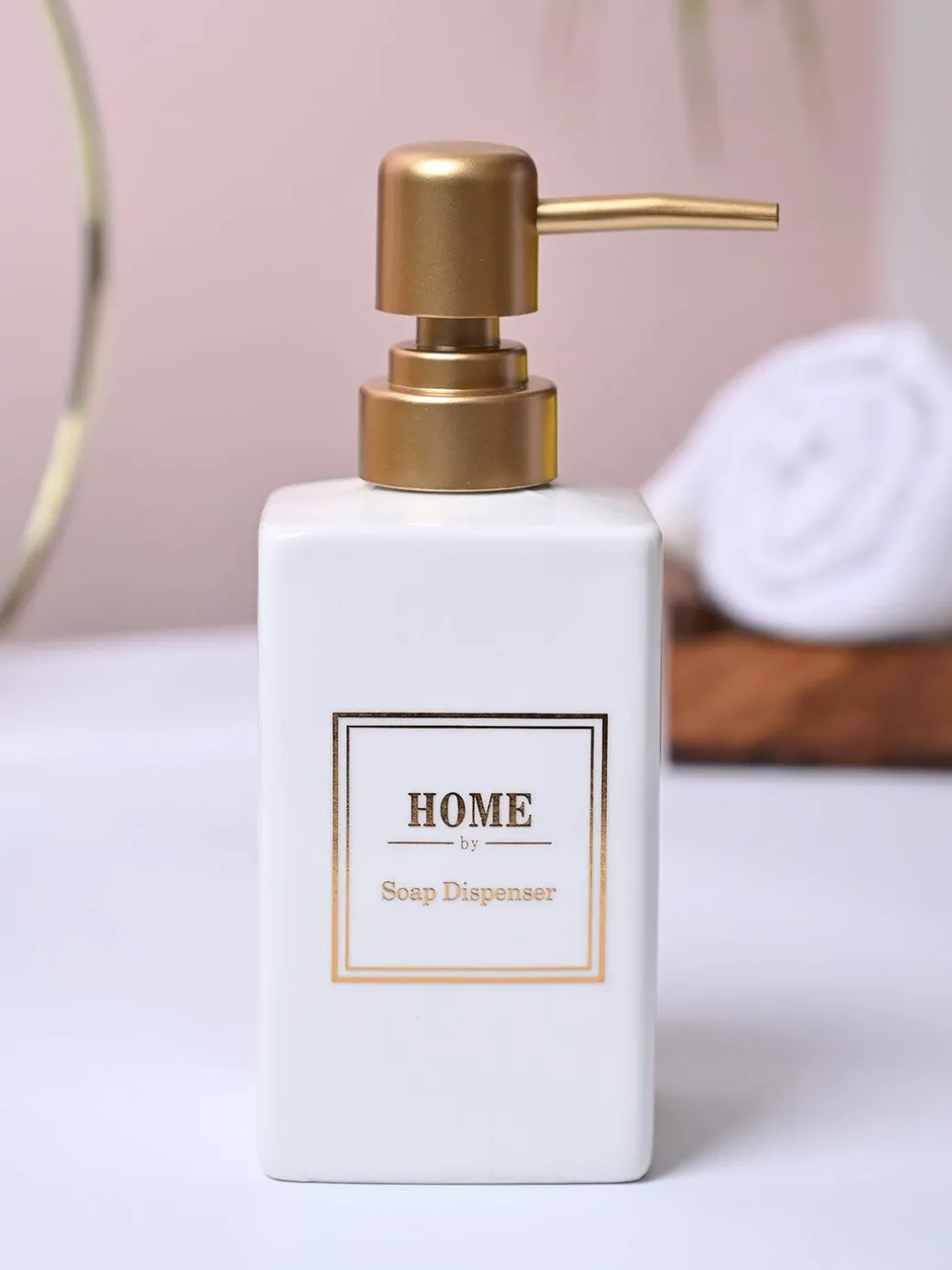 Luxe White & Gold Ceramic Soap Dispenser