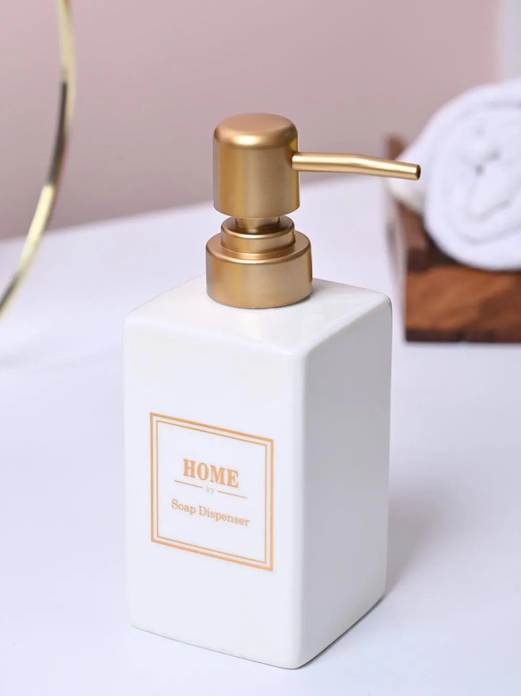 Luxe White & Gold Ceramic Soap Dispenser