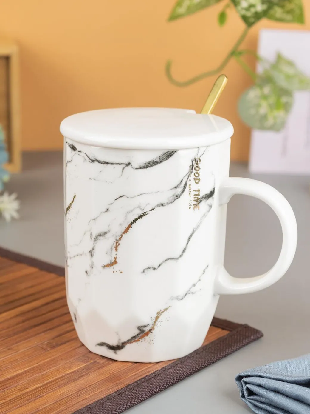 Marble Ceramic Mugs With Lid (350 mL)