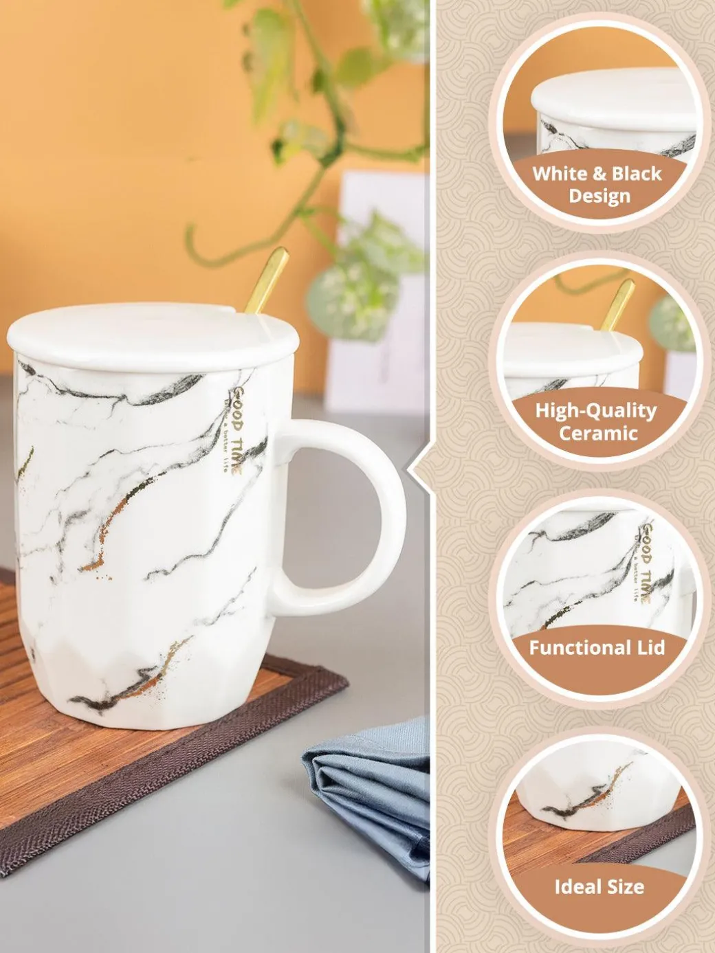 Marble Ceramic Mugs With Lid (350 mL)
