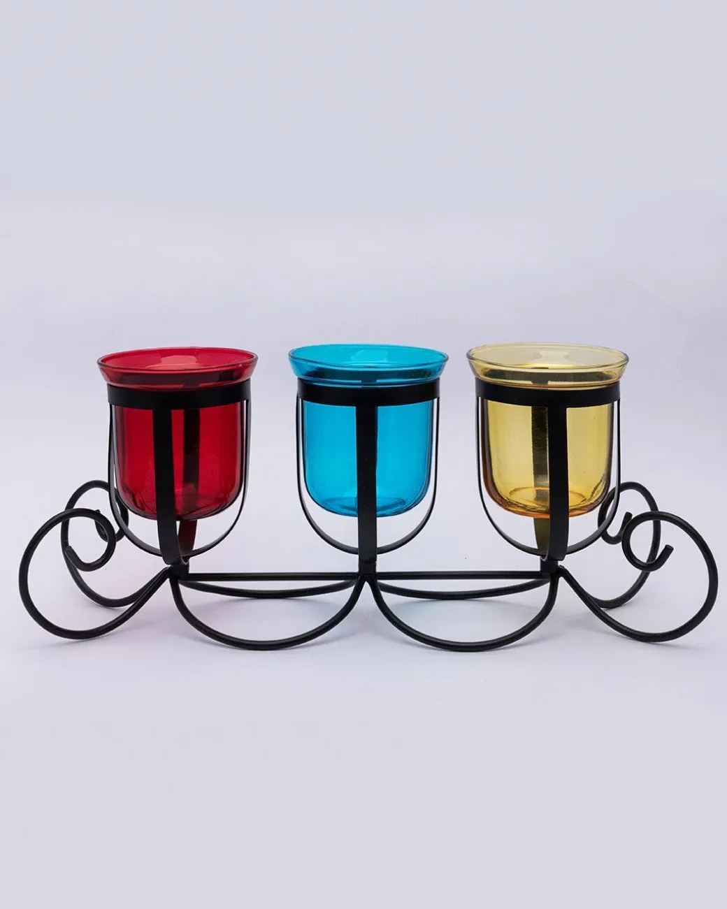 Market99 3 T-Light Candle Holder, Multicolour Votive Holder, Modern Design, Black Finish, Mild Steel