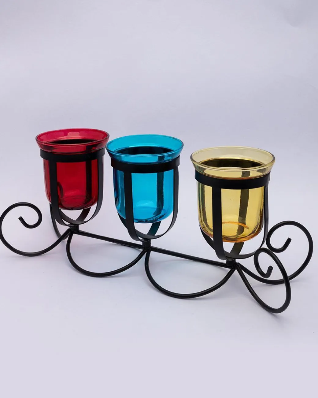 Market99 3 T-Light Candle Holder, Multicolour Votive Holder, Modern Design, Black Finish, Mild Steel