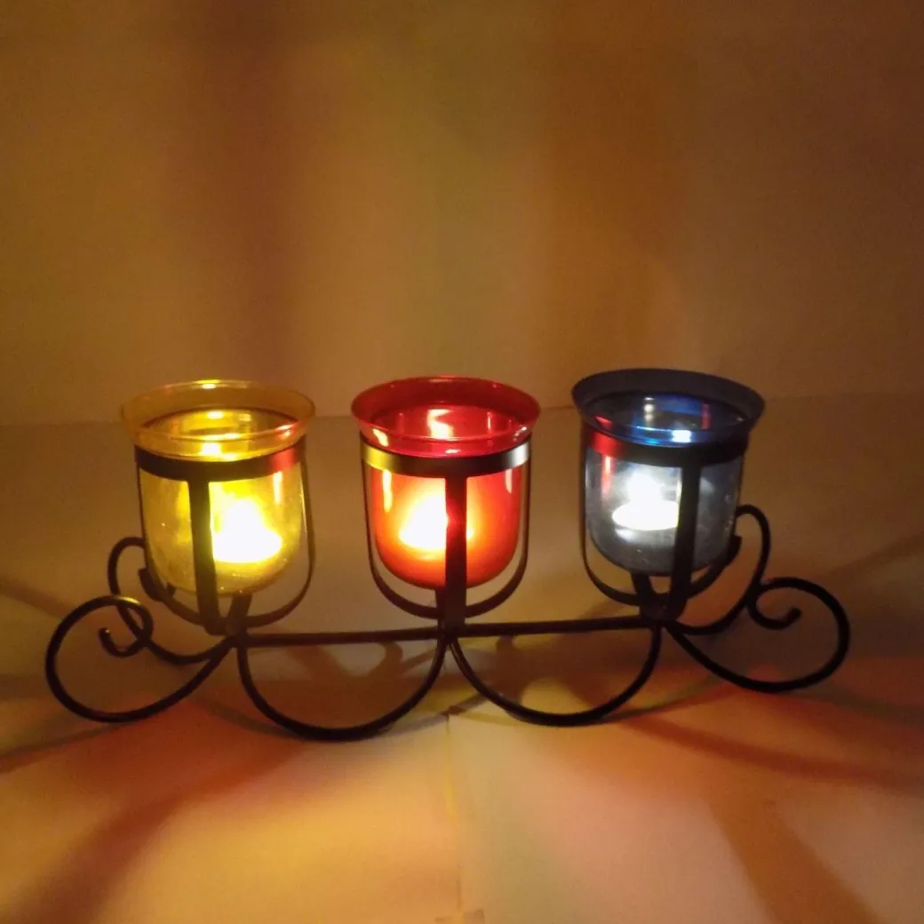 Market99 3 T-Light Candle Holder, Multicolour Votive Holder, Modern Design, Black Finish, Mild Steel
