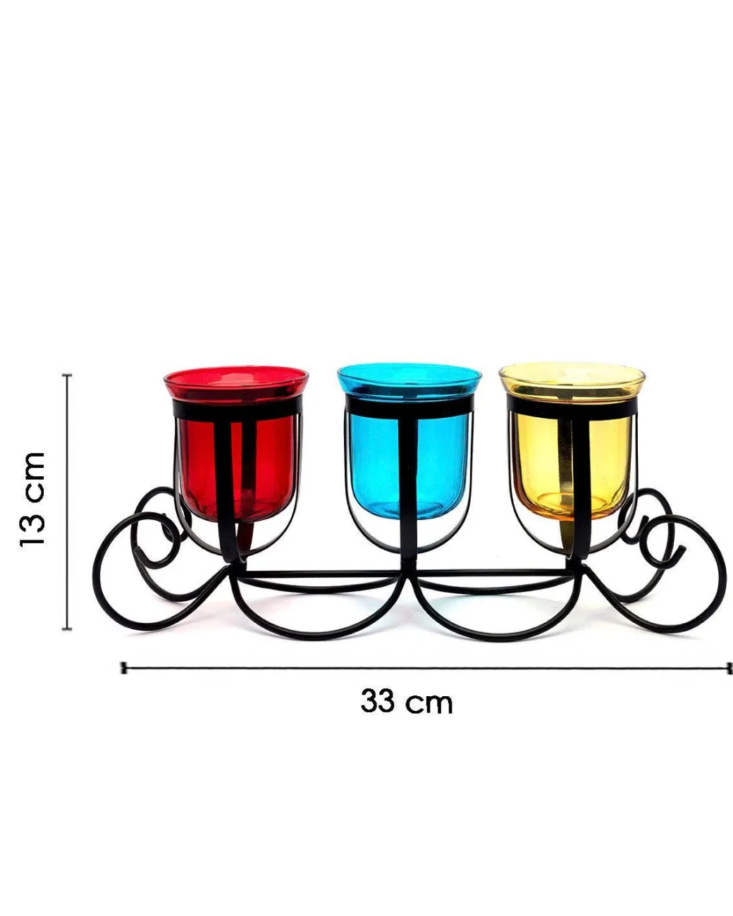 Market99 3 T-Light Candle Holder, Multicolour Votive Holder, Modern Design, Black Finish, Mild Steel
