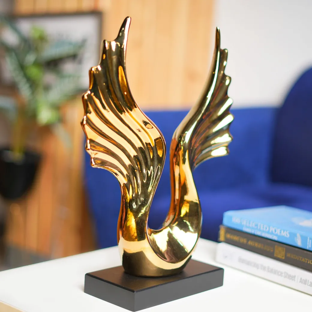 MARKET99 Black & Golden Ceramic Wing Sculpture Decor Object