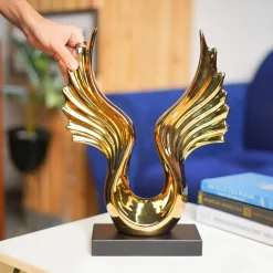 MARKET99 Black & Golden Ceramic Wing Sculpture Decor Object