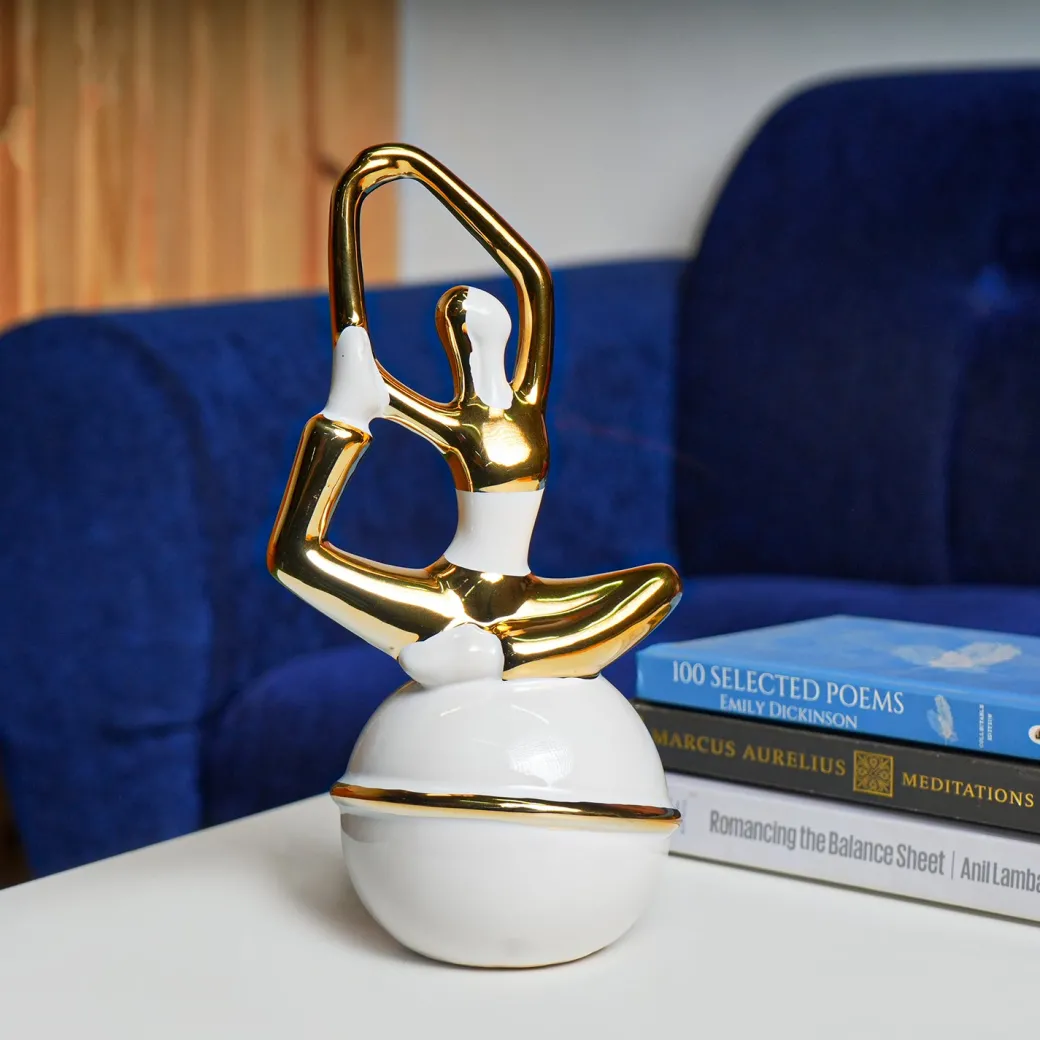 MARKET99 Ceramic Abstract Posture Figurines Decor Object in White & Golden