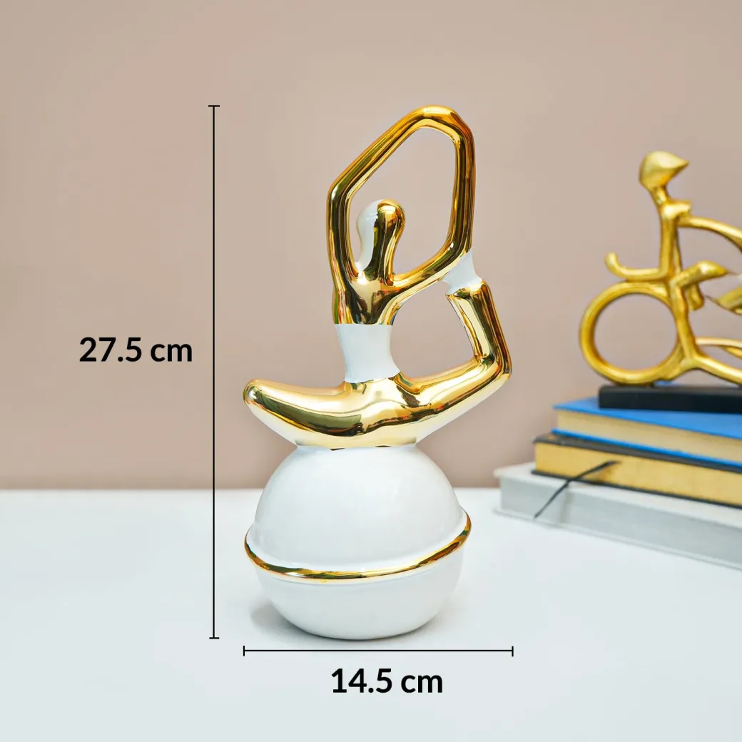 MARKET99 Ceramic Abstract Posture Figurines Decor Object in White & Golden