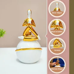 MARKET99 Ceramic Decor Object Abstract Posture Figurine in White & Golden