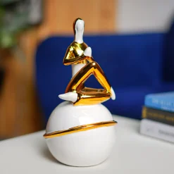 MARKET99 Ceramic Decor Object Abstract Posture Figurine in White & Golden