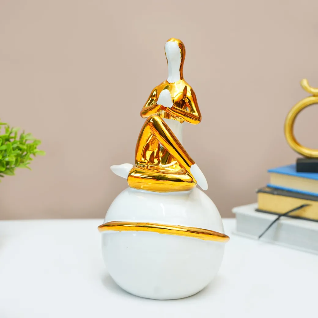 MARKET99 Ceramic Decor Object Abstract Posture Figurine in White & Golden