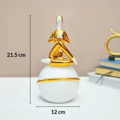 MARKET99 Ceramic Decor Object Abstract Posture Figurine in White & Golden