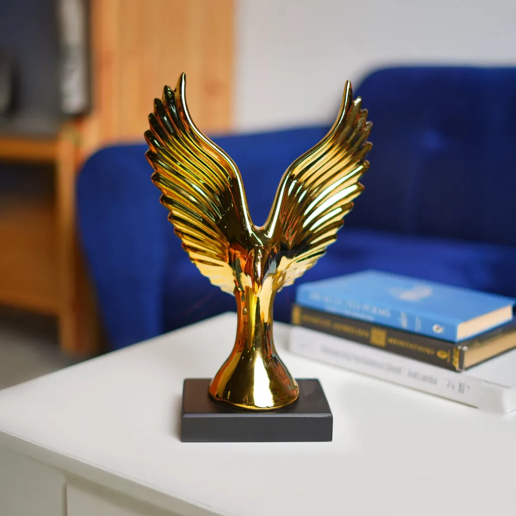 MARKET99 Ceramic Decor Object Sculpture Eagle or Phoeni x in Black & Golden