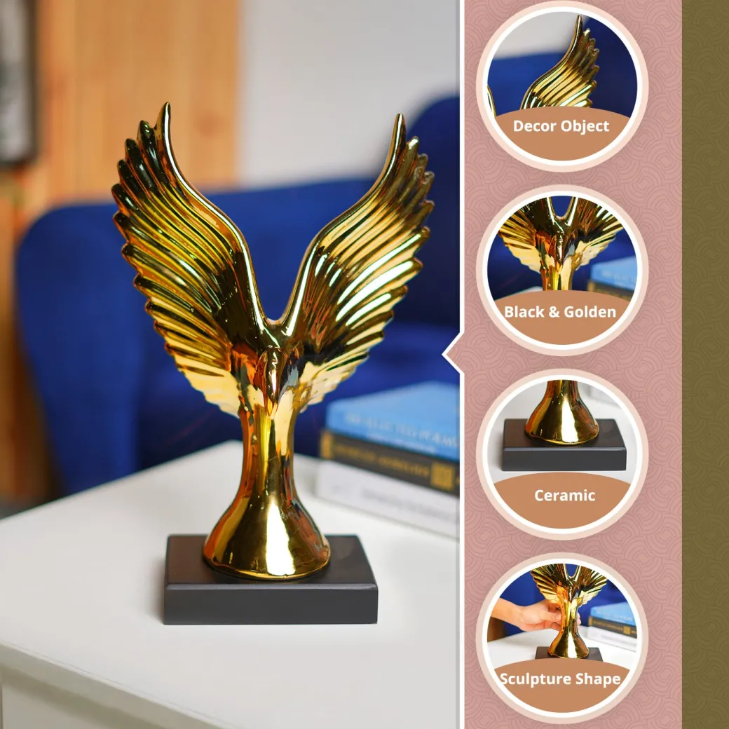 MARKET99 Ceramic Decor Object Sculpture Eagle or Phoeni x in Black & Golden