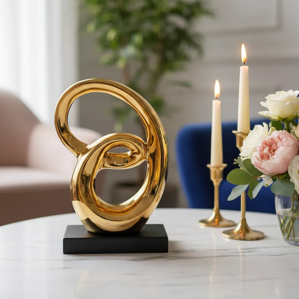 MARKET99 Ceramic Looping Shape Sculpture Decor Object in Black & Golden