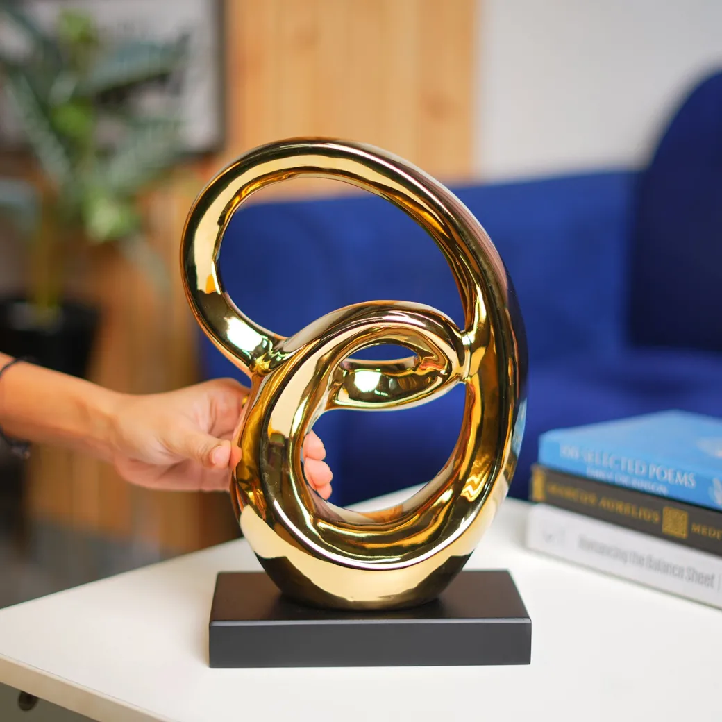 MARKET99 Ceramic Looping Shape Sculpture Decor Object in Black & Golden