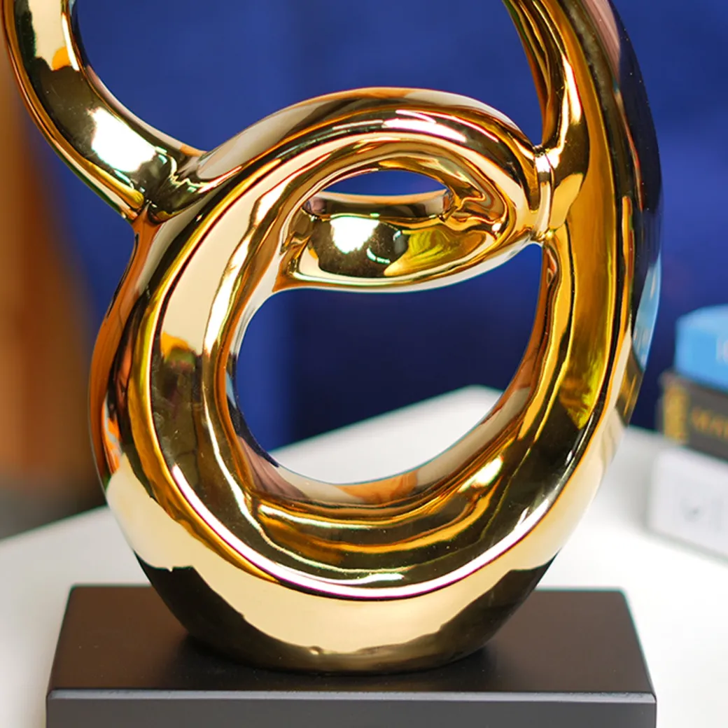 MARKET99 Ceramic Looping Shape Sculpture Decor Object in Black & Golden