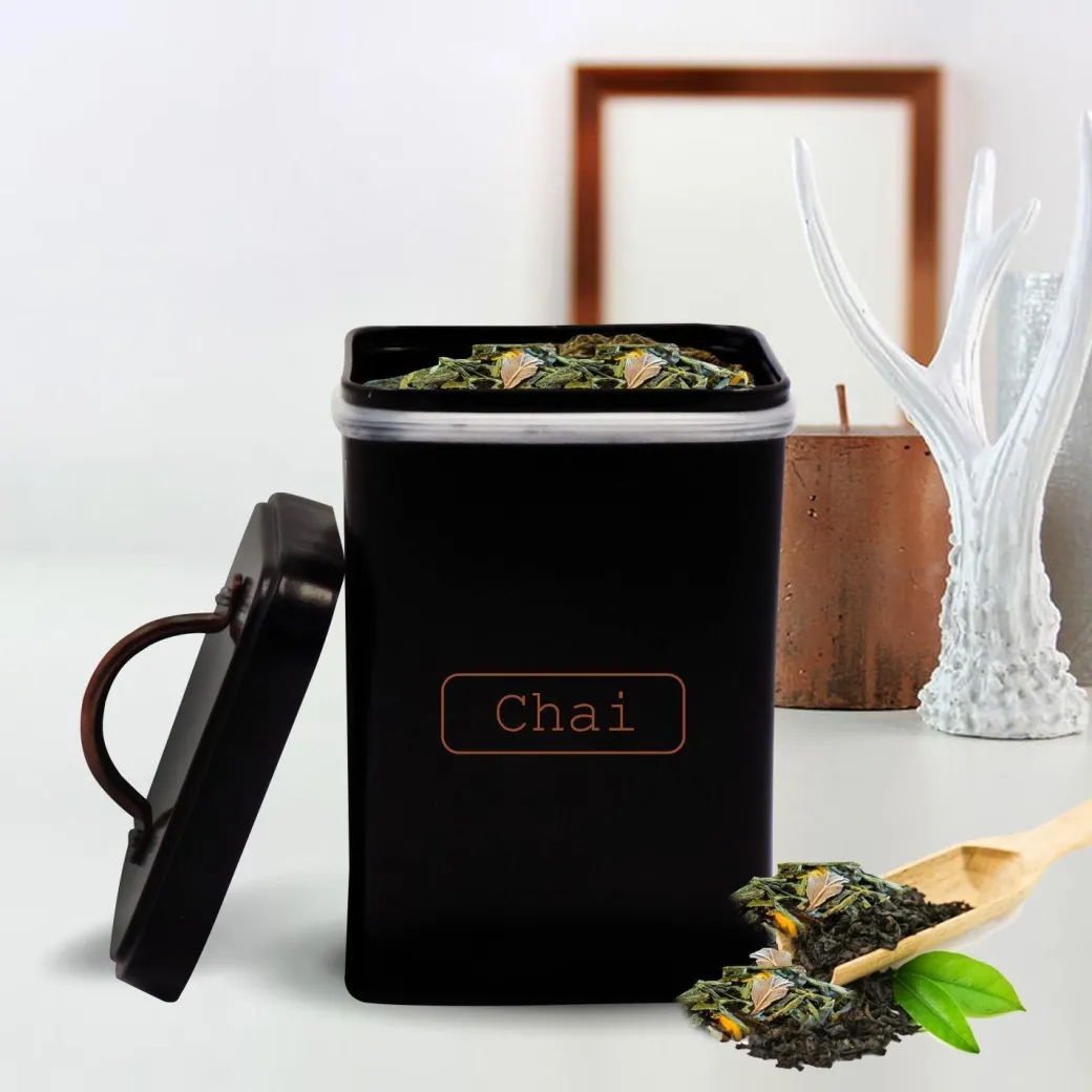 Market99 Chai Jar, Kitchen Decorative, Countertop Metal Storage Jar, Black, Mild Steel | (1 Litre)