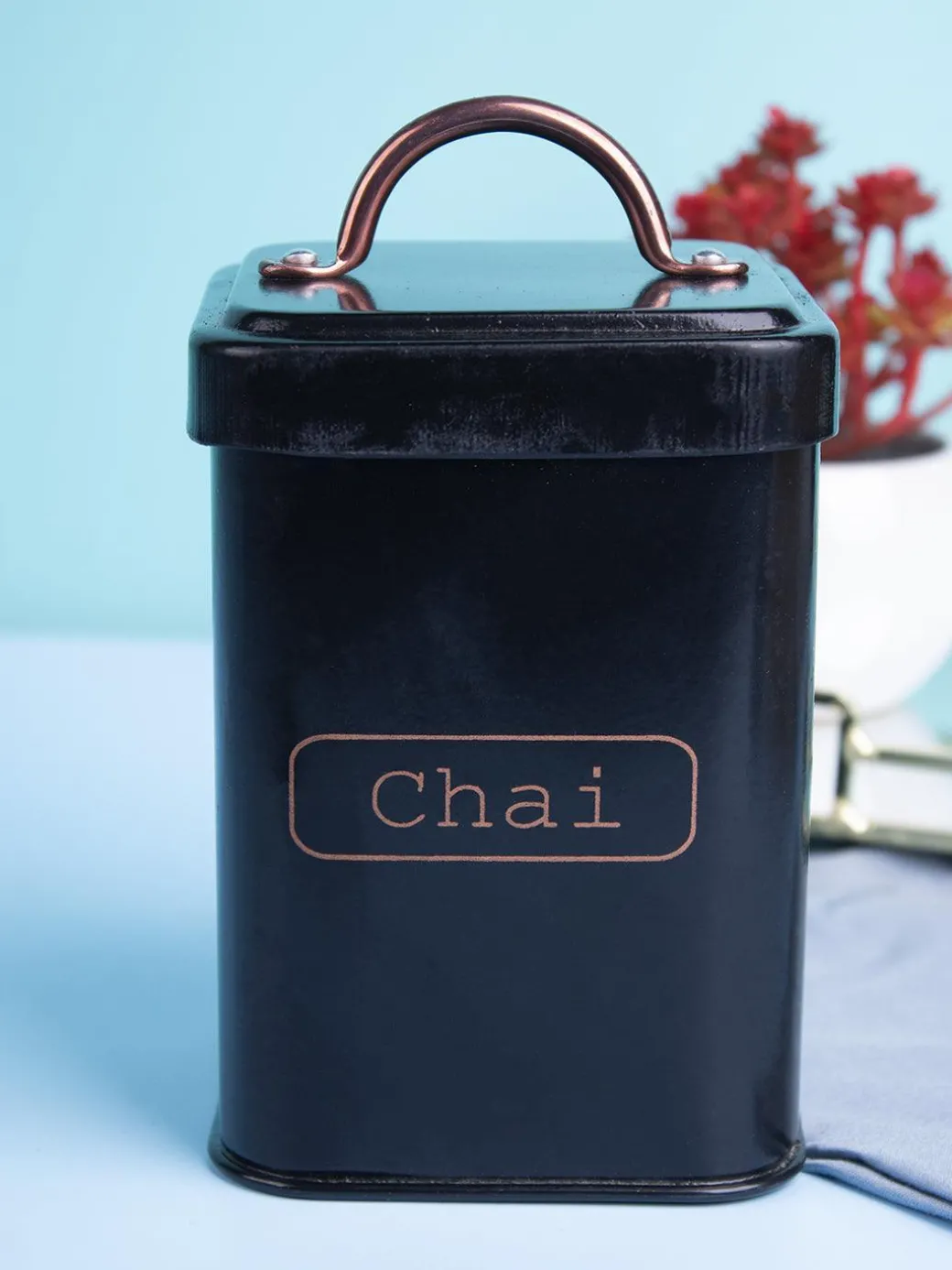 Market99 Chai Jar, Kitchen Decorative, Countertop Metal Storage Jar, Black, Mild Steel | (1 Litre)