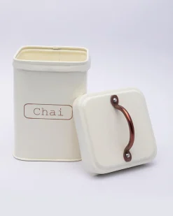 Market99 Chai Jar, Kitchen Decorative, Countertop Metal Storage Jar, Ivory, Mild Steel