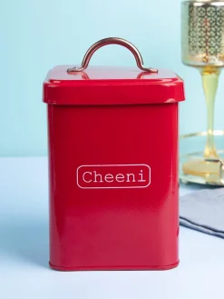 Market99 Cheeni Jar, Kitchen Decorative, Countertop Metal Storage Jar, Red, Mild Steel