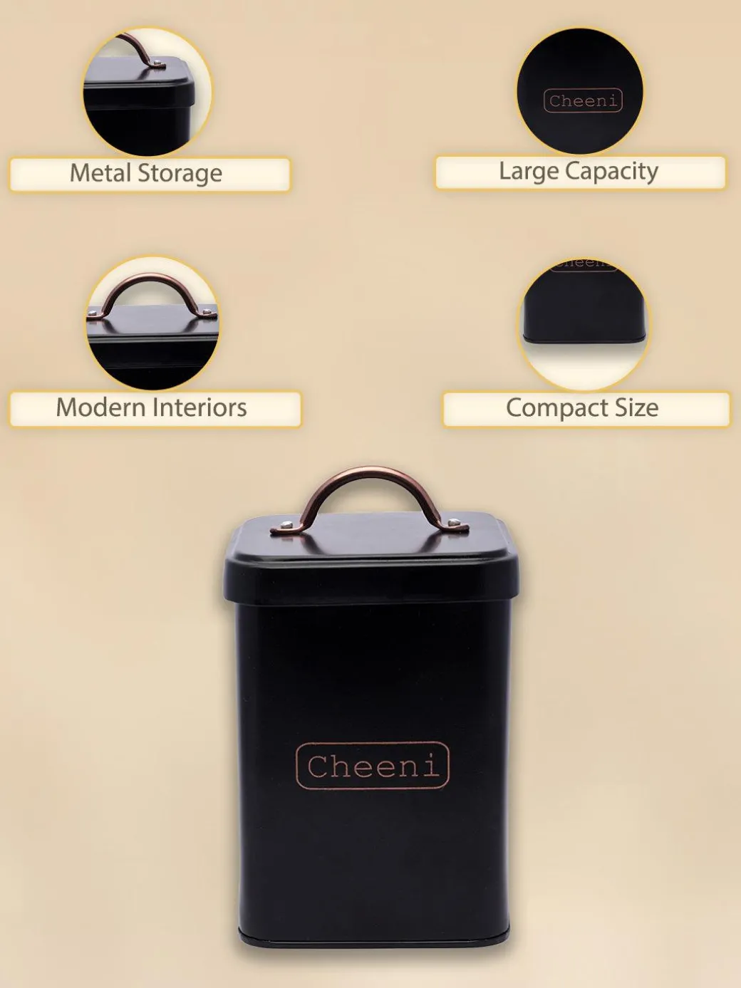 Market99 Cheeni Jar, Kitchen Decorative, Countertop Metal Storage Jar, Black, Mild Steel | (1.9 Litre)