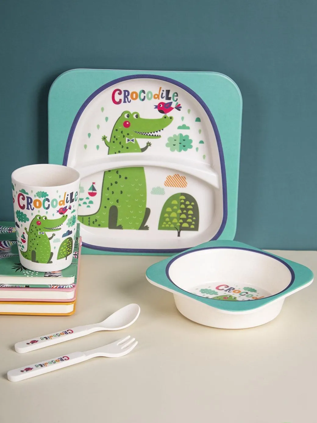 Market99 Children'S Pastel Dinner Set 1 Plate, 1 Bowl, 1 Tumbler, 1 Fork & 1 Spoon