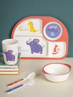 Market99 Children'S Pastel Dinner Set 1 Plate, 1 Bowl, 1 Tumbler, 1 Fork & 1 Spoon