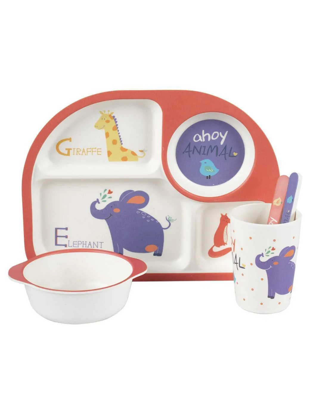 Market99 Children'S Pastel Dinner Set 1 Plate, 1 Bowl, 1 Tumbler, 1 Fork & 1 Spoon