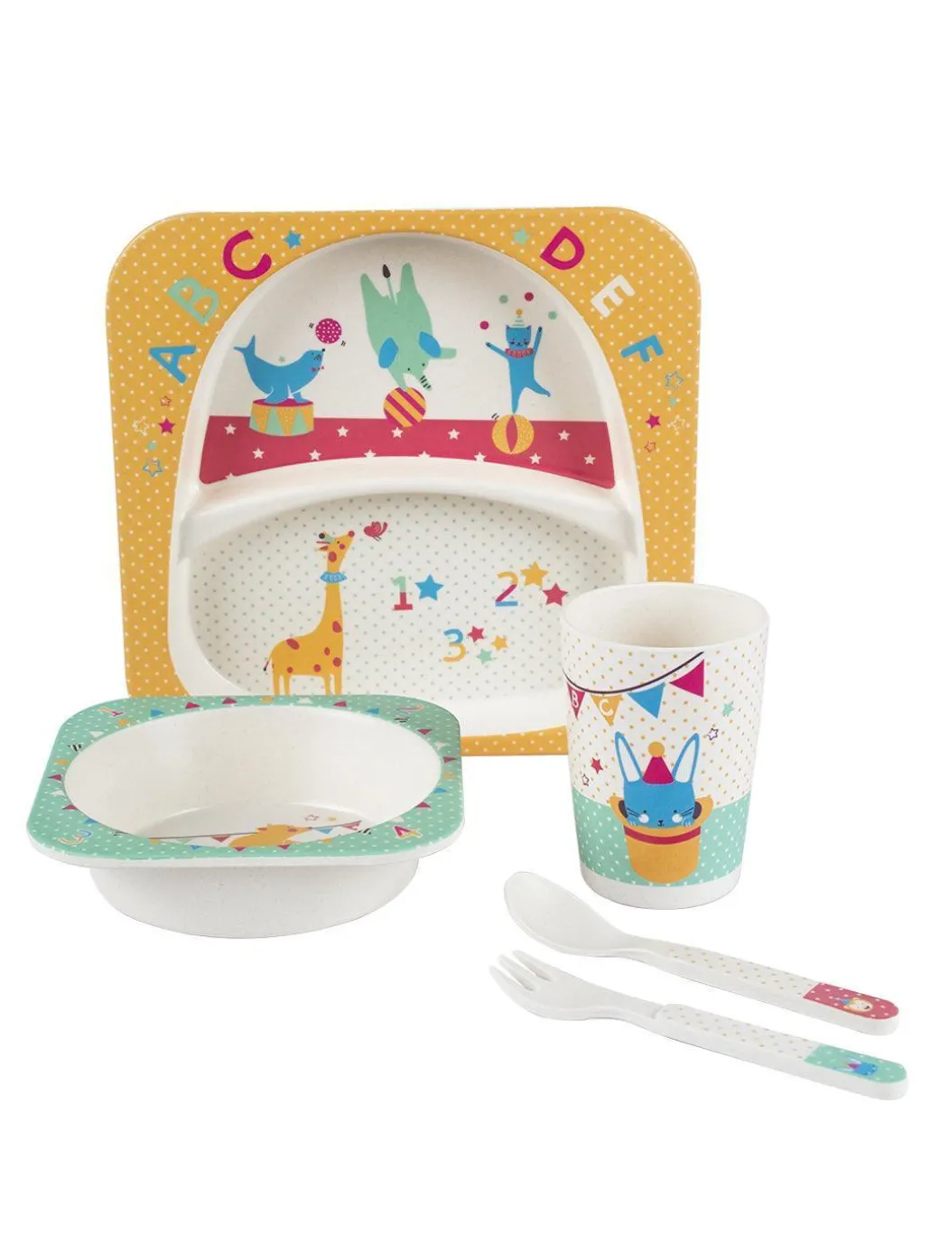 Market99 Children'S Pastel Dinner Set 1 Plate, 1 Bowl, 1 Tumbler, 1 Fork & 1 Spoon