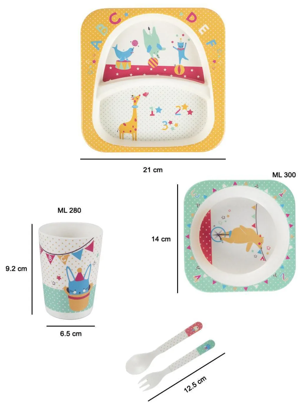 Market99 Children'S Pastel Dinner Set 1 Plate, 1 Bowl, 1 Tumbler, 1 Fork & 1 Spoon
