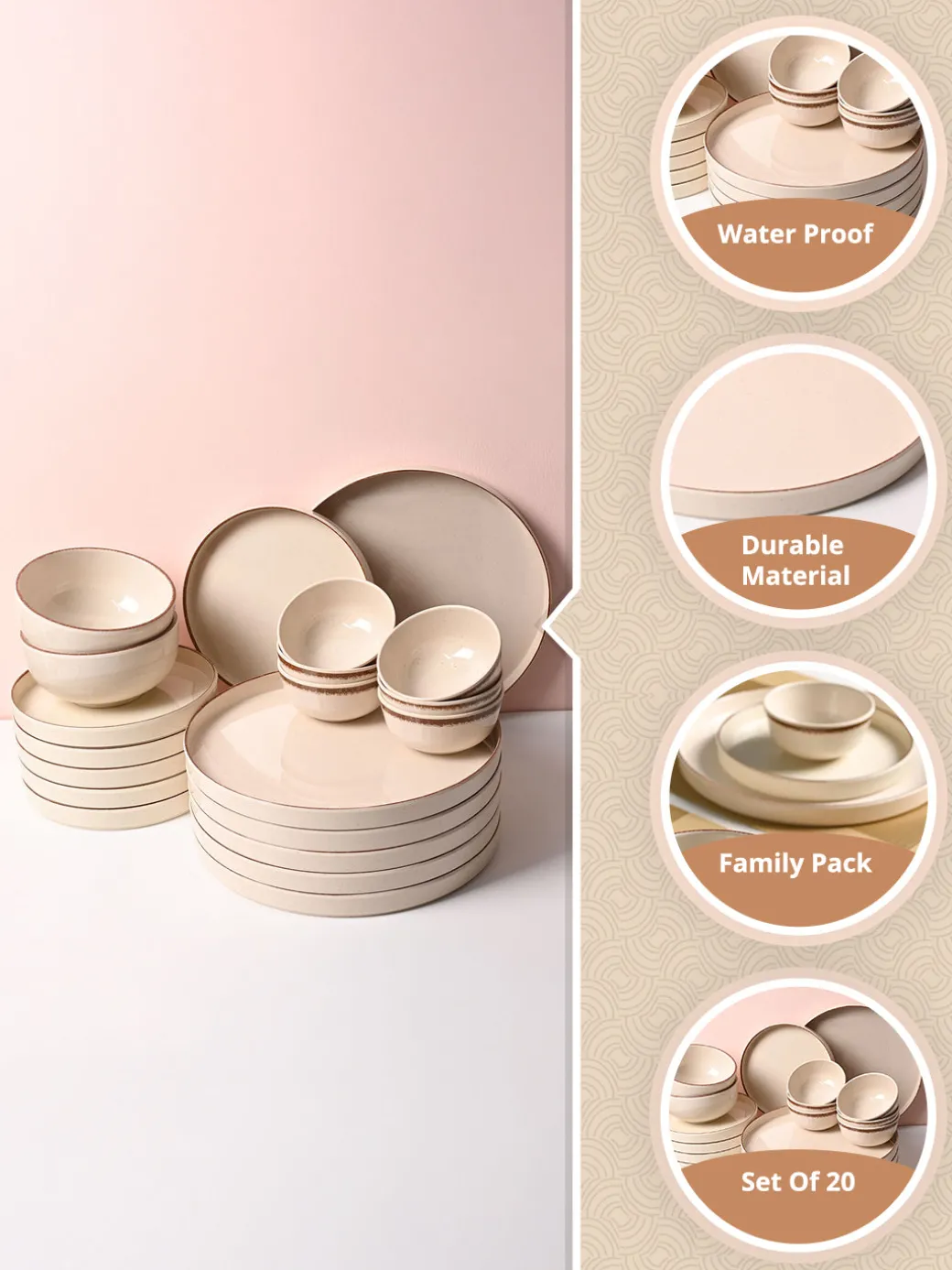 Market99 Chochip Cream Plato Dinner Set - 20 Pcs