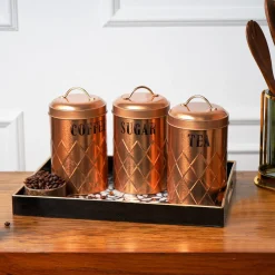 MARKET99 Golden Iron Coffee, Tea & Sugar Jars (Set of 3) - 1000mL Each