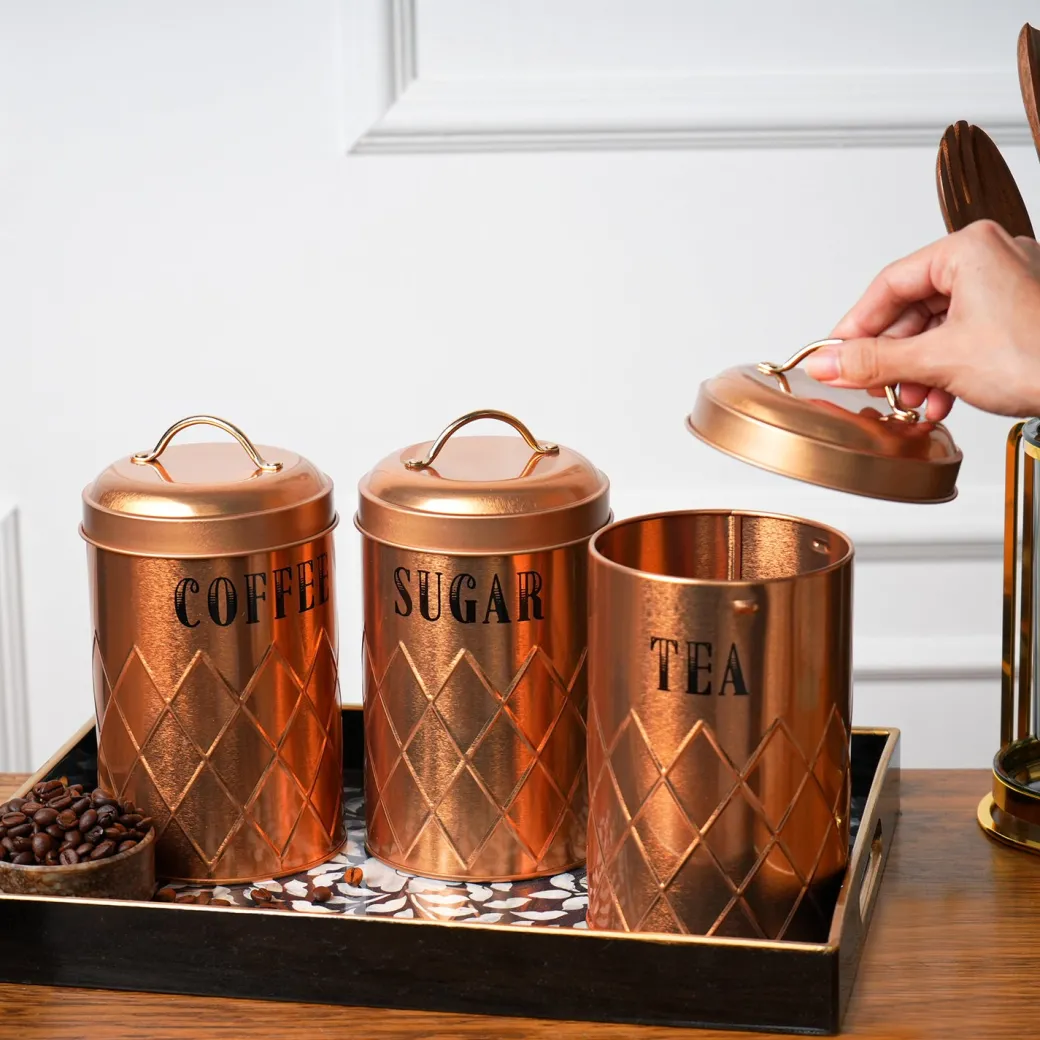 MARKET99 Golden Iron Coffee, Tea & Sugar Jars (Set of 3) - 1000mL Each