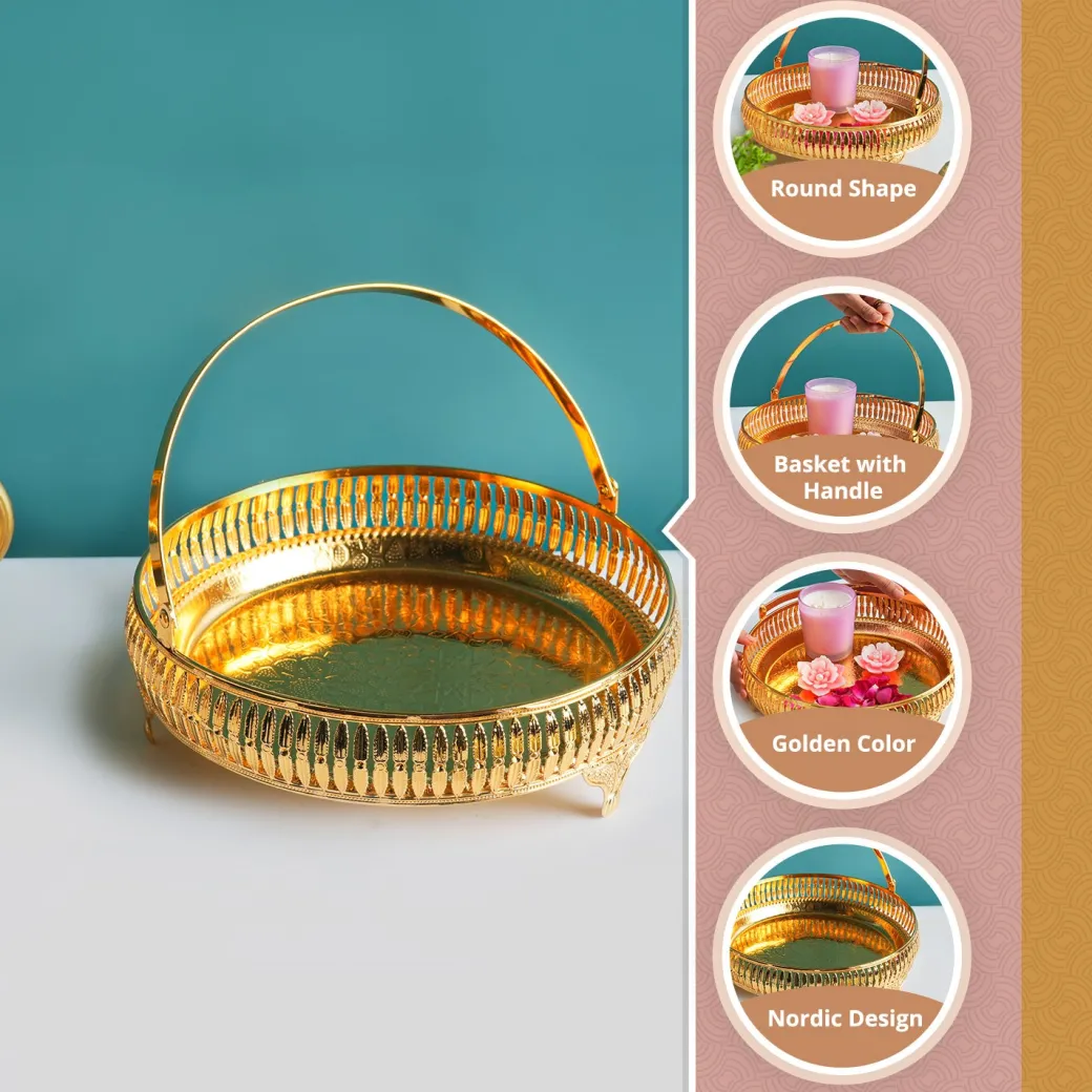 MARKET99 Golden Round Nordic Basket With Handle