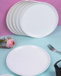 Market99 Hammered Melamine Tableware White Glossy Finish Quarter Plates for Dining Table (Set Of 6, White)