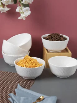 Market99 Hammered Melamine Tableware White Glossy Finish Soup Bowls for Dining Table (Set Of 6, 300 mL )