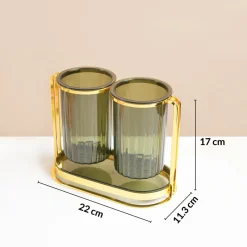 MARKET99 Iron & Plastic Tabletop Green Cutlery Holder (Set of 2)