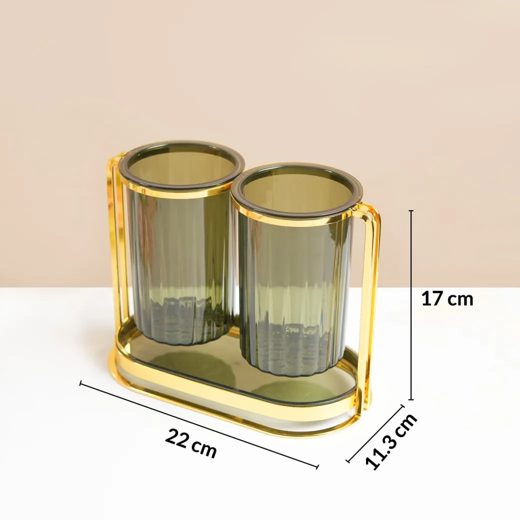 MARKET99 Iron & Plastic Tabletop Green Cutlery Holder (Set of 2)